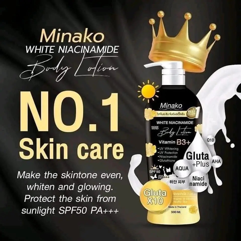 Minako Niacinamide Glutathione Plus Body Lotion, Vitamin B3+, UV Protection, 500 ml